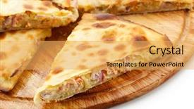  Presentation with tuna - Presentation design consisting of two pieces mozzarella cheese - pizza calzone with tuna background and a yellow colored foreground