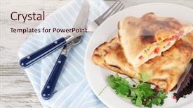  Presentation with table napkin - Audience pleasing PPT layouts consisting of pizza calzones on plate backdrop and a lemonade colored foreground