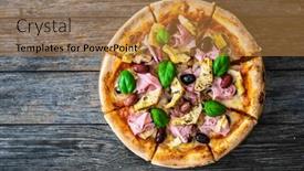  Presentation with pizza - PPT layouts enhanced with pizza-capricciosa-with-cooked-ham background and a gold colored foreground