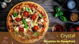  Presentation with mushrooms - PPT layouts having pizza-capricciosa-with-white-mushrooms background and a tawny brown colored foreground