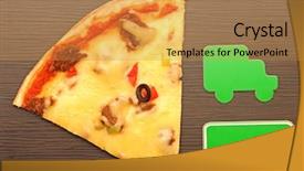  Presentation with pizza delivery - Amazing slide deck having pizza car delivery to home wooden background backdrop and a gold colored foreground