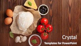  Presentation with dough - Presentation theme with pizza cooking ingredients dough vegetables background and a tawny brown colored foreground