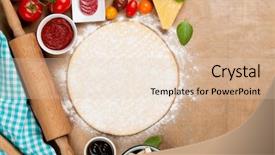  Presentation with dough - Cool new slide deck with pizza cooking ingredients dough vegetables backdrop and a lemonade colored foreground