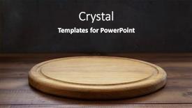  Presentation with wooden board empty table top - PPT layouts consisting of pizza-cutting-board-at-wooden background and a dark gray colored foreground