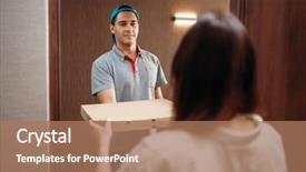  Presentation with delivery boy - Beautiful presentation theme featuring pizza delivery boy gives box backdrop and a coral colored foreground