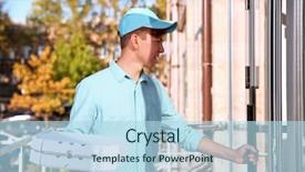  Presentation with delivery boy - Colorful PPT theme enhanced with pizza delivery boy holding boxes backdrop and a light blue colored foreground