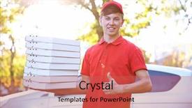  Presentation with delivery boy - Slide set enhanced with pizza delivery boy holding boxes background and a red colored foreground
