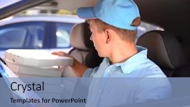  Presentation with delivery boy - Presentation theme enhanced with pizza delivery boy in car background and a light blue colored foreground