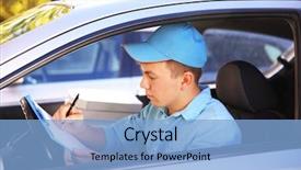  Presentation with delivery boy - Slide set consisting of pizza delivery boy in car background and a light blue colored foreground