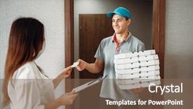  Presentation with delivery boy - Presentation theme enhanced with pizza delivery boy takes background and a violet colored foreground