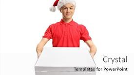  Presentation with delivery boy - PPT theme having pizza-delivery-boy background and a white colored foreground