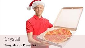  Presentation with delivery boy - Colorful presentation design enhanced with pizza-delivery-boy backdrop and a lemonade colored foreground