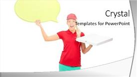  Presentation with pizza delivery - Audience pleasing presentation consisting of pizza delivery girl holding backdrop and a  colored foreground