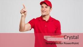  Presentation with pizza delivery - PPT layouts with pizza delivery man looking away background and a  colored foreground