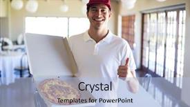  Presentation with pizza delivery - Audience pleasing PPT layouts consisting of pizza delivery man showing fresh backdrop and a light blue colored foreground