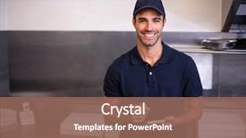  Presentation with pizza delivery - PPT layouts consisting of pizza delivery man taking background and a violet colored foreground