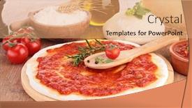  Presentation with dough - Cool new slide set with classic homemade tomato sauce - pizza dough and ingredient backdrop and a coral colored foreground