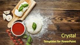  Presentation with dough - Presentation having pizza dough with ingredients background and a tawny brown colored foreground