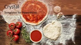  Presentation with dough - Slide set enhanced with pizza dough with ingredients on wood shot from above background and a coral colored foreground