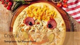  Presentation with street children - PPT layouts with pizza-for-children-on-wooden background and a yellow colored foreground