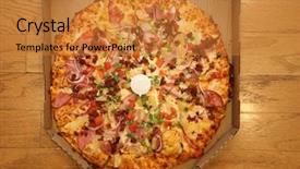  Presentation with pizza delivery - Colorful slides enhanced with pizza hawaiian pizza in cardboard backdrop and a gold colored foreground