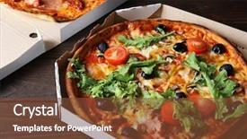  Presentation with closeup of foosball table soccer - Cool new PPT layouts with pizza in box on wooden backdrop and a tawny brown colored foreground