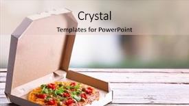  Presentation with old wooden table food - Amazing PPT theme having pizza in box on wooden backdrop and a lemonade colored foreground