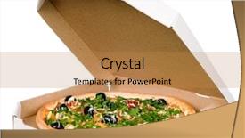  Presentation with box carton - Slides with pizza in carton box isolated background and a gold colored foreground