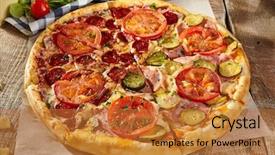  Presentation with pizza lasagna - Slides with pizza in half with salami background and a gold colored foreground