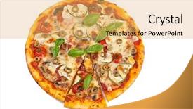  Presentation with vegetarian - Slides consisting of pizza isolated on white background background and a yellow colored foreground