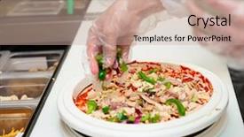  Presentation with commercial - Beautiful PPT layouts featuring pizza makers at commercial kitchen backdrop and a coral colored foreground