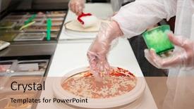  Presentation with augmented reality on walls - Presentation enhanced with pizza makers on a kithen background and a coral colored foreground