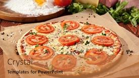  Presentation with mozzarella cheese - Amazing slide set having pizza margherita made with tomatoes gauda cheese and mozzarella backdrop and a coral colored foreground