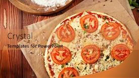  Presentation with mozzarella cheese - Slide set with pizza margherita made with tomatoes gauda cheese and mozzarella background and a coral colored foreground