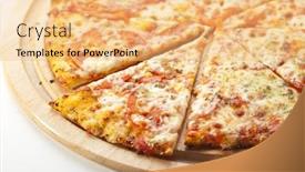  Presentation with mozzarella cheese - PPT theme having pizza margherita made with tomatoes gauda cheese and mozzarella background and a yellow colored foreground