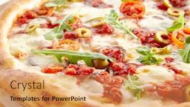  Presentation with oregano - Amazing slide deck having pizza marinara with anchovy tomatoes garlic olive oil and oregano isolated on white background traditional italian whole flatbread on wooden plate close up backdrop and a coral colored foreground