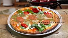  Presentation with dried tomato - Slide deck with pizza-mozzarella-with-dried-tomato background and a coral colored foreground