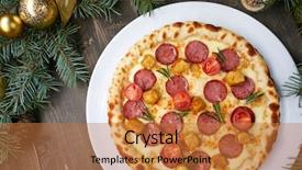  Presentation with wood board - PPT theme consisting of pizza on the wood board background and a  colored foreground