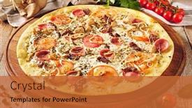  Presentation with snack food - Amazing slide set having pizza-on-wooden-table-side backdrop and a red colored foreground