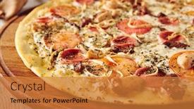  Presentation with snack food - Amazing presentation design having pizza-on-wooden-table-side backdrop and a gold colored foreground