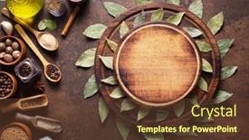  Presentation with recipe - Colorful slide deck enhanced with pizza-or-bread-cutting-board backdrop and a tawny brown colored foreground