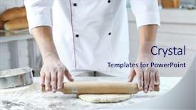  Presentation with bakery - Colorful presentation theme enhanced with pizza pasta - making dough by male hands backdrop and a sky blue colored foreground