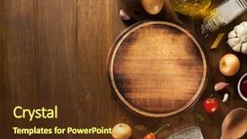  Presentation with oak wood texture and - Presentation theme with pizza pasta - spice and herb on wooden background and a tawny brown colored foreground