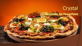  Presentation with pizza - PPT theme having pizza-pepperoni-with-hard-boiled background and a crimson colored foreground