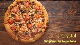  Presentation with mozzarella cheese - Amazing presentation design having pizza-pepperoni-with-mozzarella-cheese backdrop and a tawny brown colored foreground