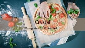  Presentation with pizza - Audience pleasing theme consisting of pizza preparation at kitchen backdrop and a coral colored foreground