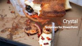  Presentation with think outside the box graphics - Colorful slide set enhanced with pizza remnants crust and crumbs backdrop and a tawny brown colored foreground