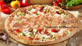  Presentation with meat food - PPT layouts enhanced with pizza-restaurant-menu-meat-pizza background and a coral colored foreground