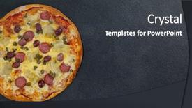 Presentation with nutrition - PPT theme enhanced with nutrition month - overhead of delicious italian pizza background and a dark gray colored foreground