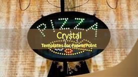  Presentation with cafe - PPT theme consisting of pizza sign in cafe window background and a tawny brown colored foreground